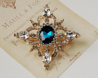 Vintage Style Blue Stone Brooch, Something Blue Brooch, Blue Halo Brooch, Antique Style Blue Stone Brooch, Reproduction Blue Stone Brooch