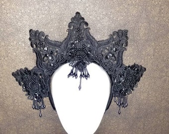 IMARA Gothic Krone Crown Headpiece Wicca occult Queen Headdress Headwear Spitze Lace