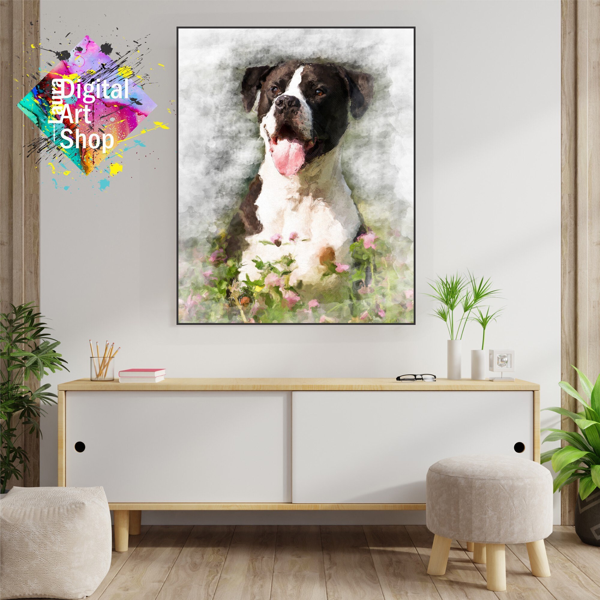 Dog canvas poster Dog art watercolor Dog custom art Dog canvas Etsy