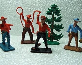 4 Crescent vintage plastic Cowboys and a Tree