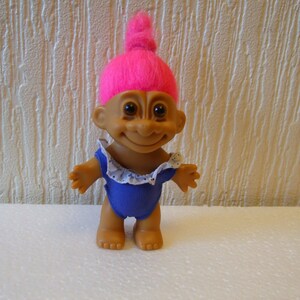 Vintage 4.5&quot; 90er Russ Troll Puppe Blau Bade beauty Badeanzug mit