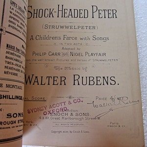 Shock-Headed Peter Struwwelpeter A children's Farce in two acts. Vocal score. The music by Walter Rubens,signature image 2