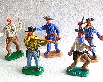 5 X Vintage Timpo Kunststoff swoppet Cowboys 70th