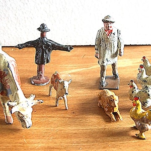 Vintage  Britains Metal  Farm  Animals with farmer and Scare Crow