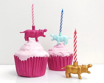 Hippo Candle Holder: Animal Birthday Party Cake Topper