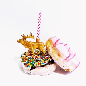 Gold Elk Candle Holder Cake Topper / Elk Antler Animal Birthday Party Decor / Animal Party Decor / Cupcake Decoration image 1