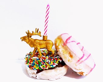 Gold Elk Candle Holder Cake Topper / Elk Antler Animal Birthday Party Decor / Animal Party Decor / Cupcake Decoration