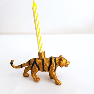 Gold Blue Pink Tiger Candle Holder Cake Topper / Tiger Animal Birthday Party Decorations / Tiger Party Decor Candles / Cupcake Cake Toppers image 8