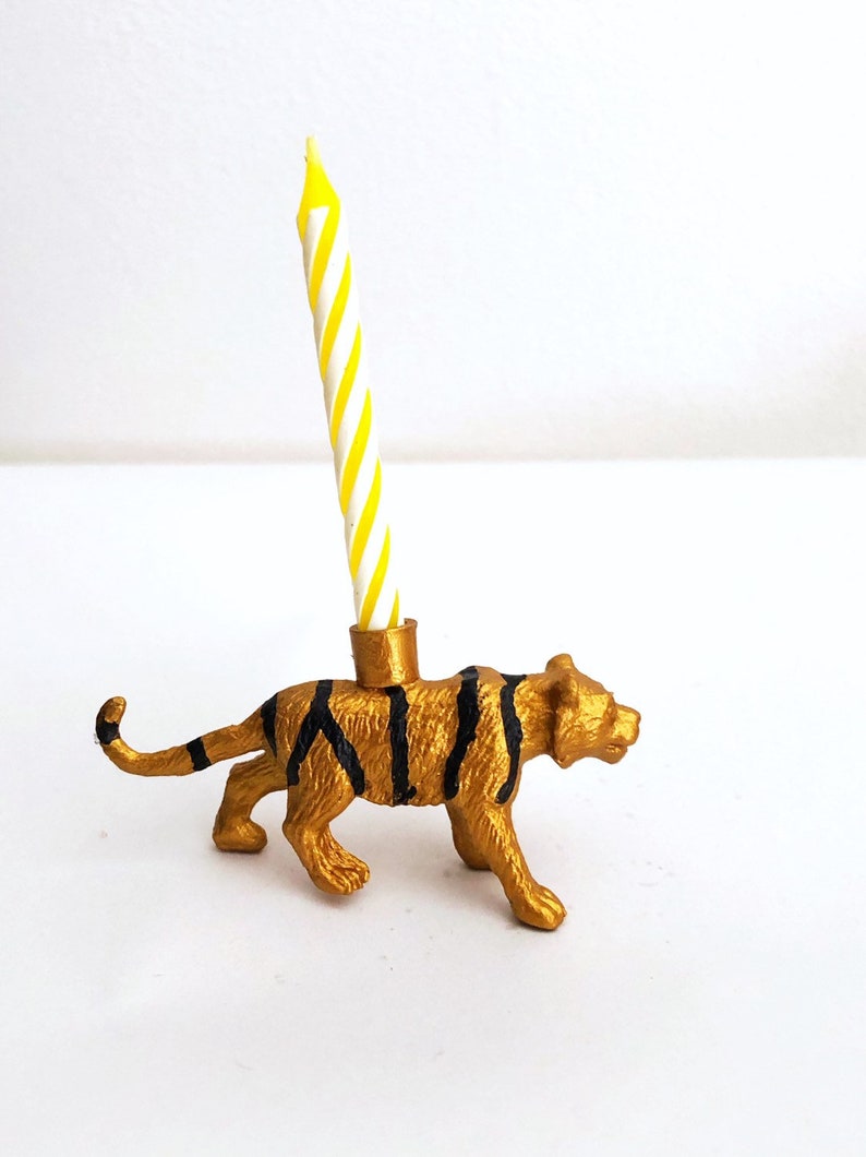 Gold Blue Pink Tiger Candle Holder Cake Topper / Tiger Animal Birthday Party Decorations / Tiger Party Decor Candles / Cupcake Cake Toppers image 8