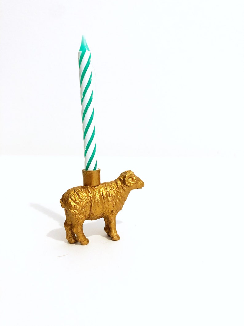 Gold Sheep Candle Holder Cake Topper / Farm Animal Birthday Party Decor / Farm Party Supplies / Sheep Party Decor / Farm Animal Cupcakes image 5