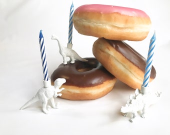 White Dinosaur Candle Holder Cake Topper / Animal Birthday Party Decor / Dinosaur Party Supplies / Animal Party Decor / Cupcake Decoration