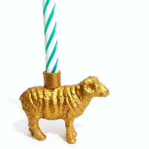 Gold Sheep Candle Holder Cake Topper / Farm Animal Birthday Party Decor / Farm Party Supplies / Sheep Party Decor / Farm Animal Cupcakes image 4