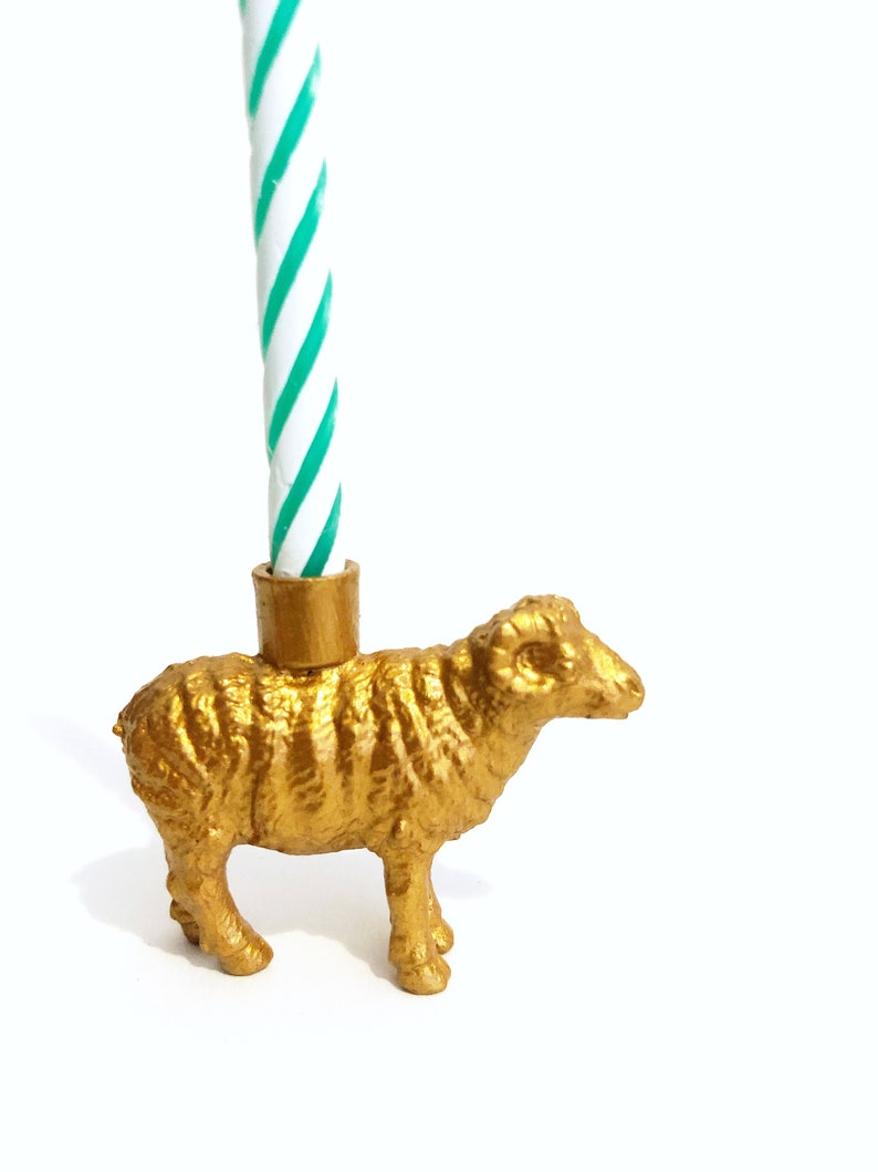 Gold Sheep Candle Holder Cake Topper / Farm Animal Birthday Party Decor / Farm Party Supplies / Sheep Party Decor / Farm Animal Cupcakes image 4