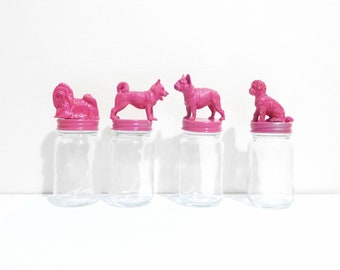 6 Pink Dog Party Favor Jars / Puppy Dog Party Favors / Adopt a Dog Birthday Party / Child Pink Dog Party Decorations / Puppy Dog Lolly Jars