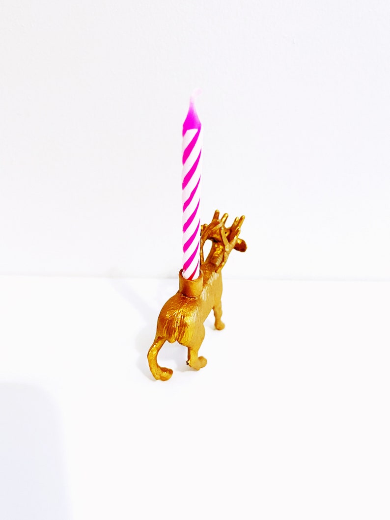 Gold Elk Candle Holder Cake Topper / Elk Antler Animal Birthday Party Decor / Animal Party Decor / Cupcake Decoration image 4