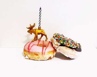 Gold Moose Candle Holder Cake Topper / Moose Antler Animal Birthday Party Decor / Animal Party Decor / Cupcake Decoration
