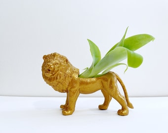 Gold Lion Planter, Animal Home Decor, Succulent Pot
