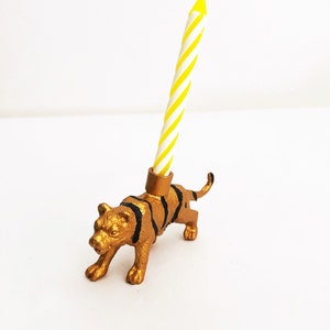 Gold Blue Pink Tiger Candle Holder Cake Topper / Tiger Animal Birthday Party Decorations / Tiger Party Decor Candles / Cupcake Cake Toppers image 7