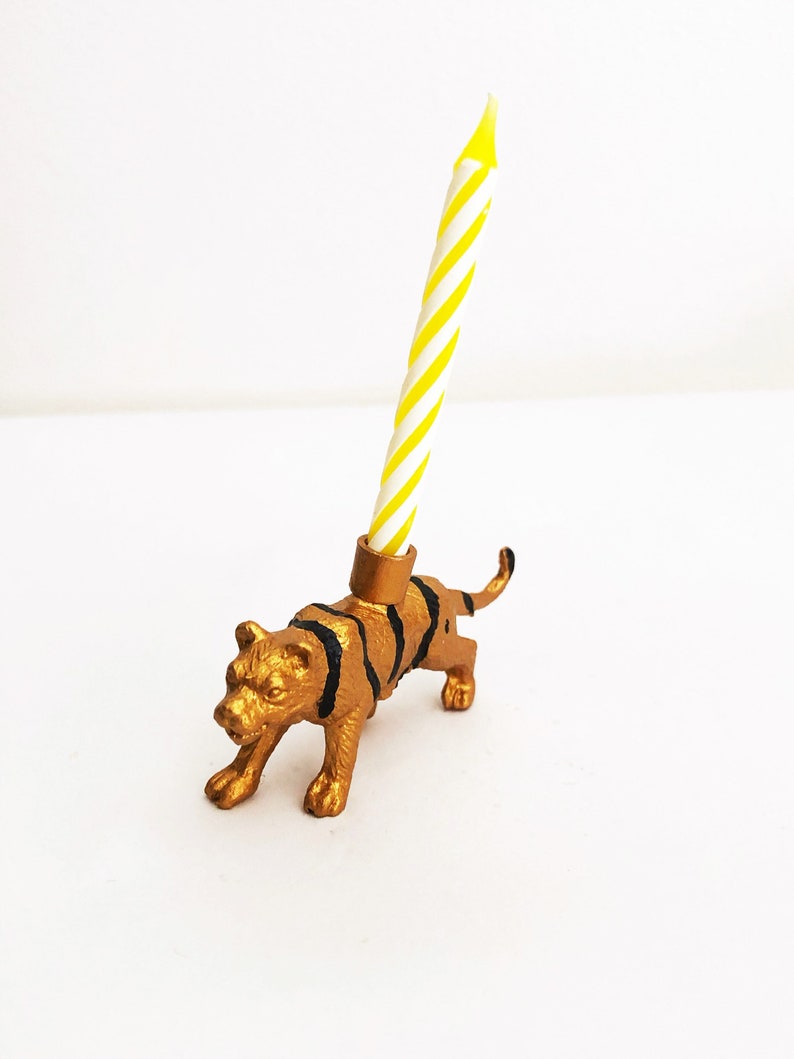Gold Blue Pink Tiger Candle Holder Cake Topper / Tiger Animal Birthday Party Decorations / Tiger Party Decor Candles / Cupcake Cake Toppers image 7