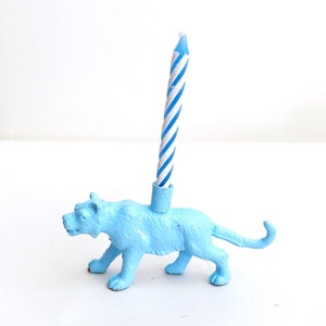 Gold Blue Pink Tiger Candle Holder Cake Topper / Tiger Animal Birthday Party Decorations / Tiger Party Decor Candles / Cupcake Cake Toppers Blue