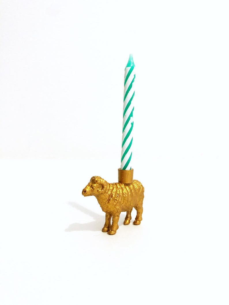 Gold Sheep Candle Holder Cake Topper / Farm Animal Birthday Party Decor / Farm Party Supplies / Sheep Party Decor / Farm Animal Cupcakes image 7