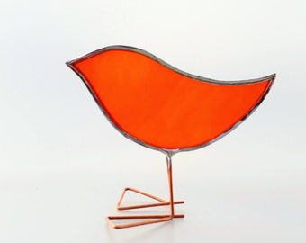 Orange Stained Glass Bird Ornament, Standing Glass bird, Bird ornament, Bird lover gift, orange glass, mothers day gift