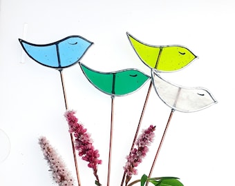 House plant stake, plant lover gift, stained glass plant decoration, plant pot stake, stained glass birds,