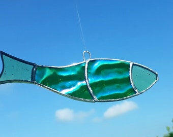 Stained Glass Fish Suncatcher, iridescent glass fish, angler gift, Fish lover gift, Fishing gift, Anglers gift, fathers day gift,