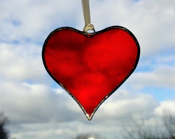 Mini Red Heart Suncatcher, small red glass heart, stained glass heart, Anniversary gift, red heart, love heart, tree decoration