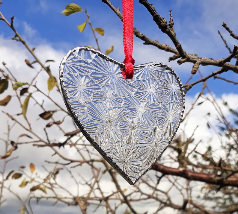 Glass Heart Suncatcher Made From Pretty Floralite Clear Etsy