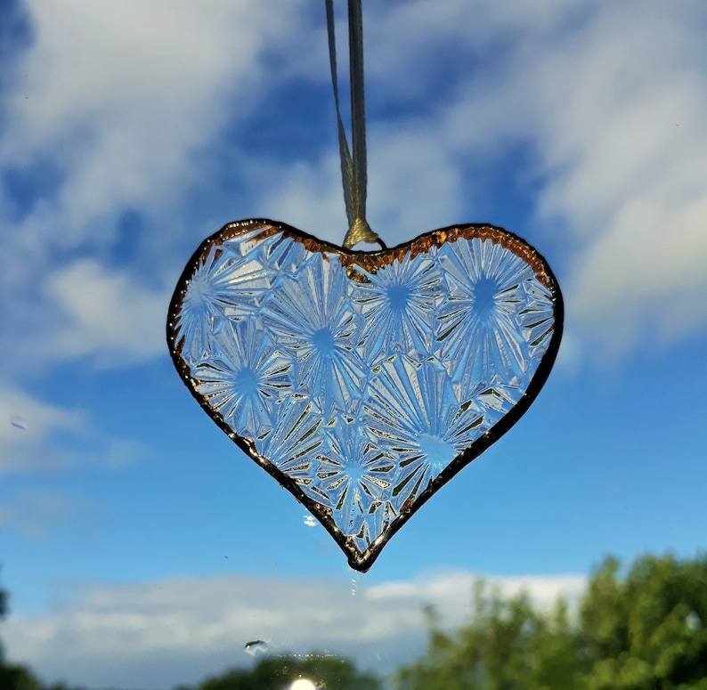 Wedding favours small glass heart ornament Pretty clear glass Anniversary gift Mini Recycled Glass Heart Suncatcher
