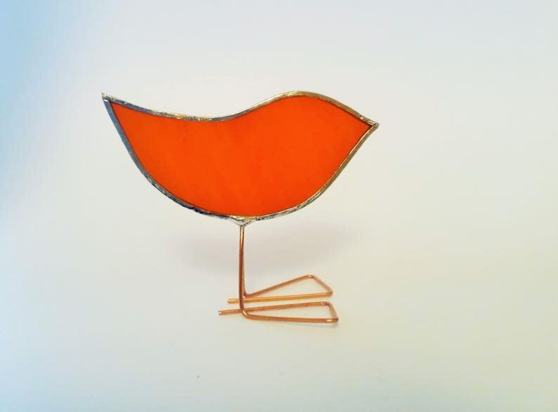 Orange Stained Glass Birds Set Mother and Baby Glass Etsy