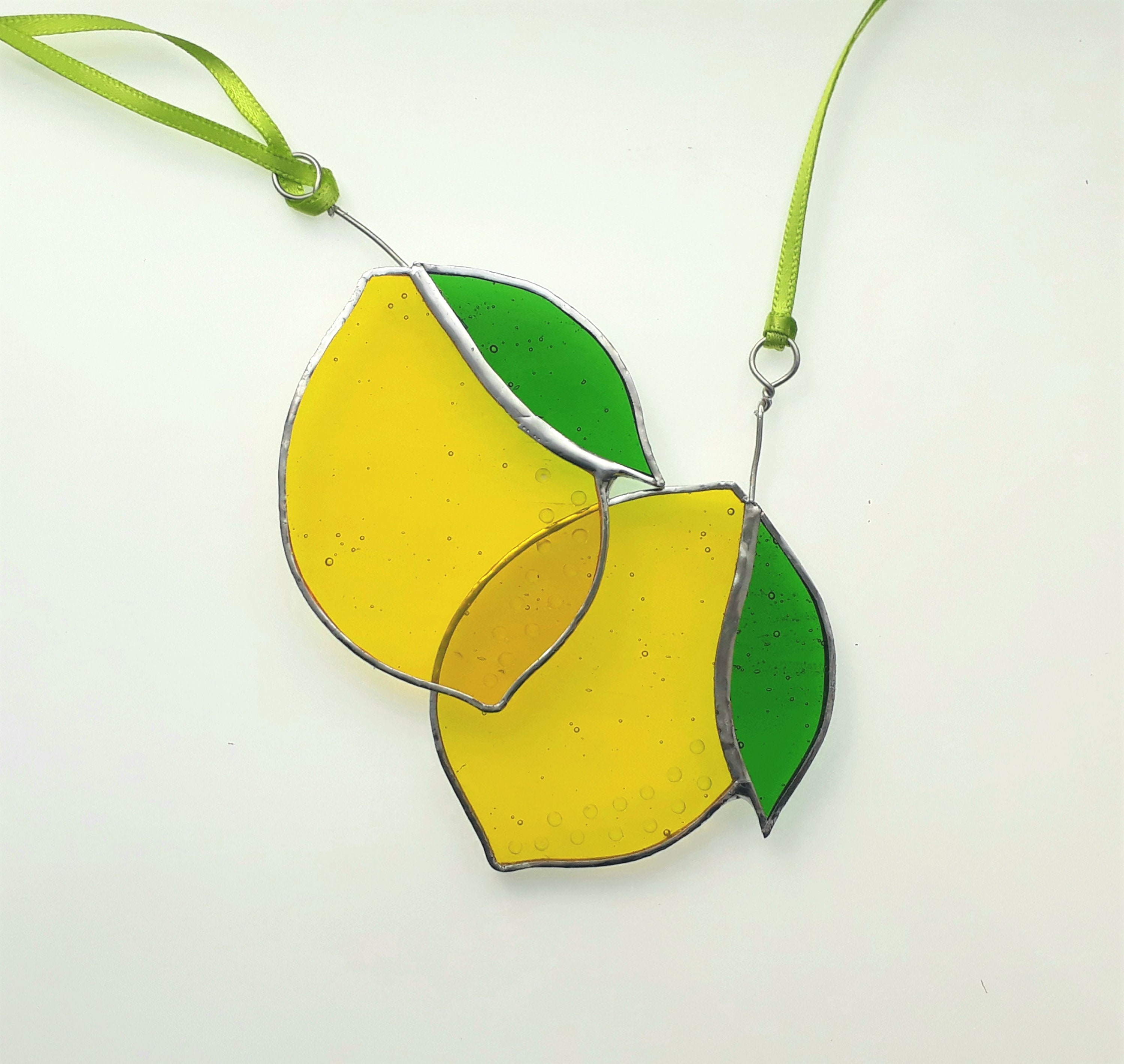 Stained Glass Lemon Suncatcher Bright Yellow Glass With Etsy