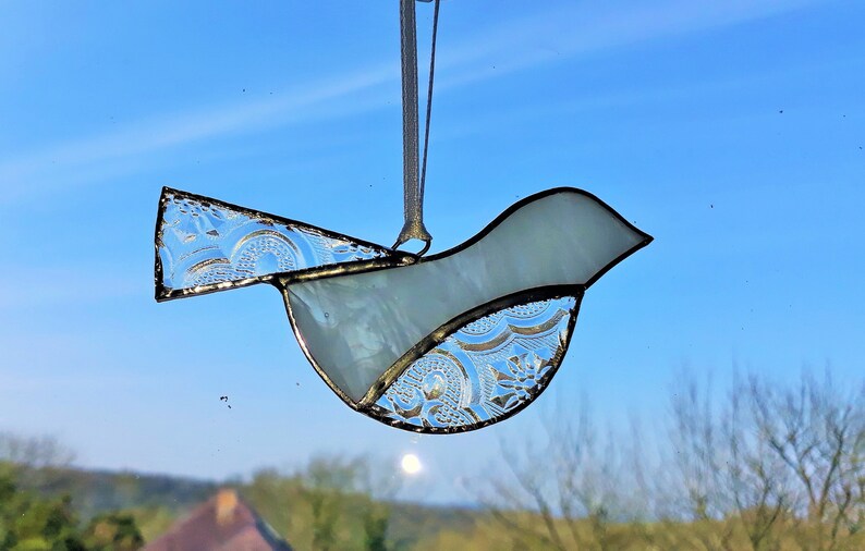 Stained Glass Bird Suncatcher White Bird Decoration Bird Etsy UK