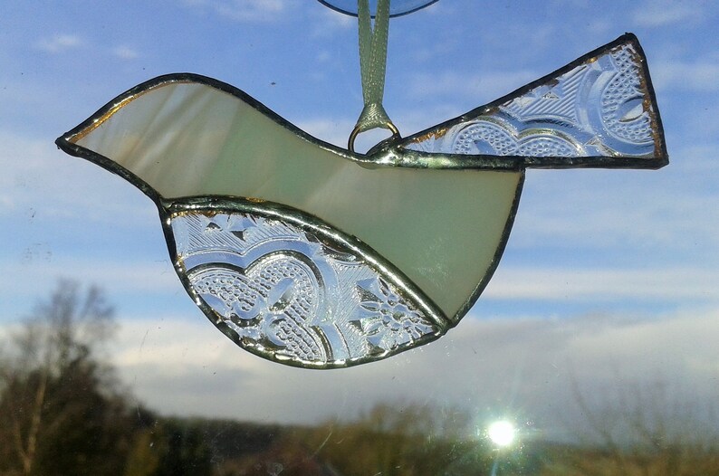 Stained Glass Bird Suncatcher White Bird Decoration Bird Etsy UK