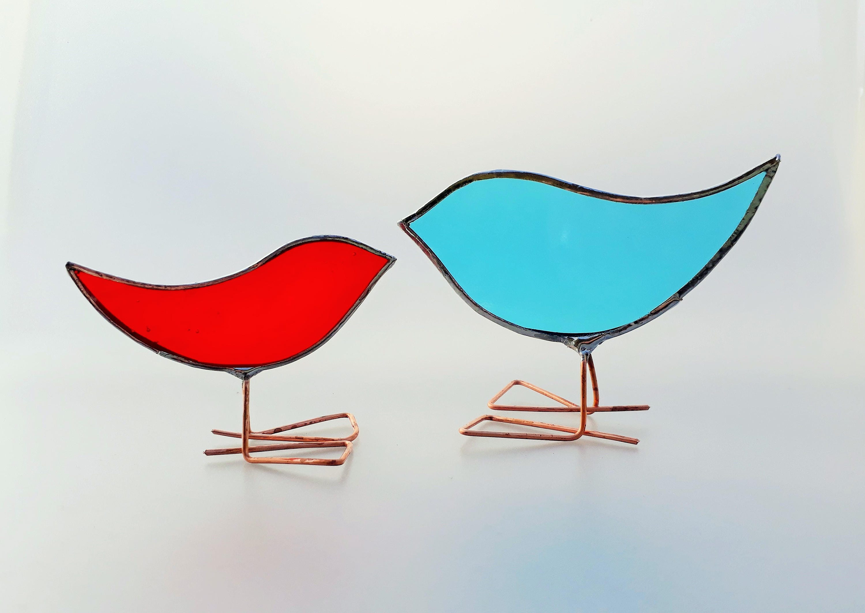 Red Stained Glass Bird Ornament Free Standing Baby Bird Bird Etsy UK