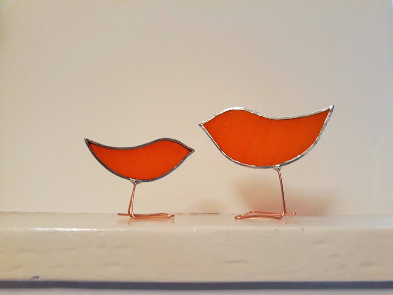 Orange Stained Glass Birds Set Mother and Baby Glass Etsy