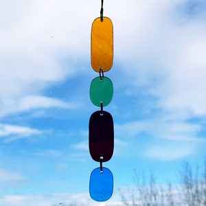 Colourful stained glass hanging mobile, garden decor, modern glass suncatcher, geometric glass mobile for the home or as a tree mobile