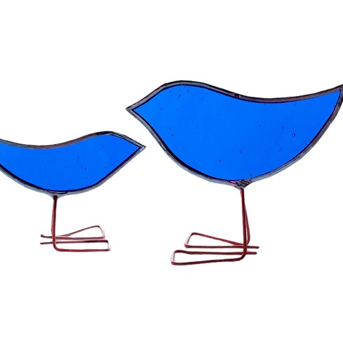 Orange Stained Glass Birds Set Mother and Baby Glass Etsy