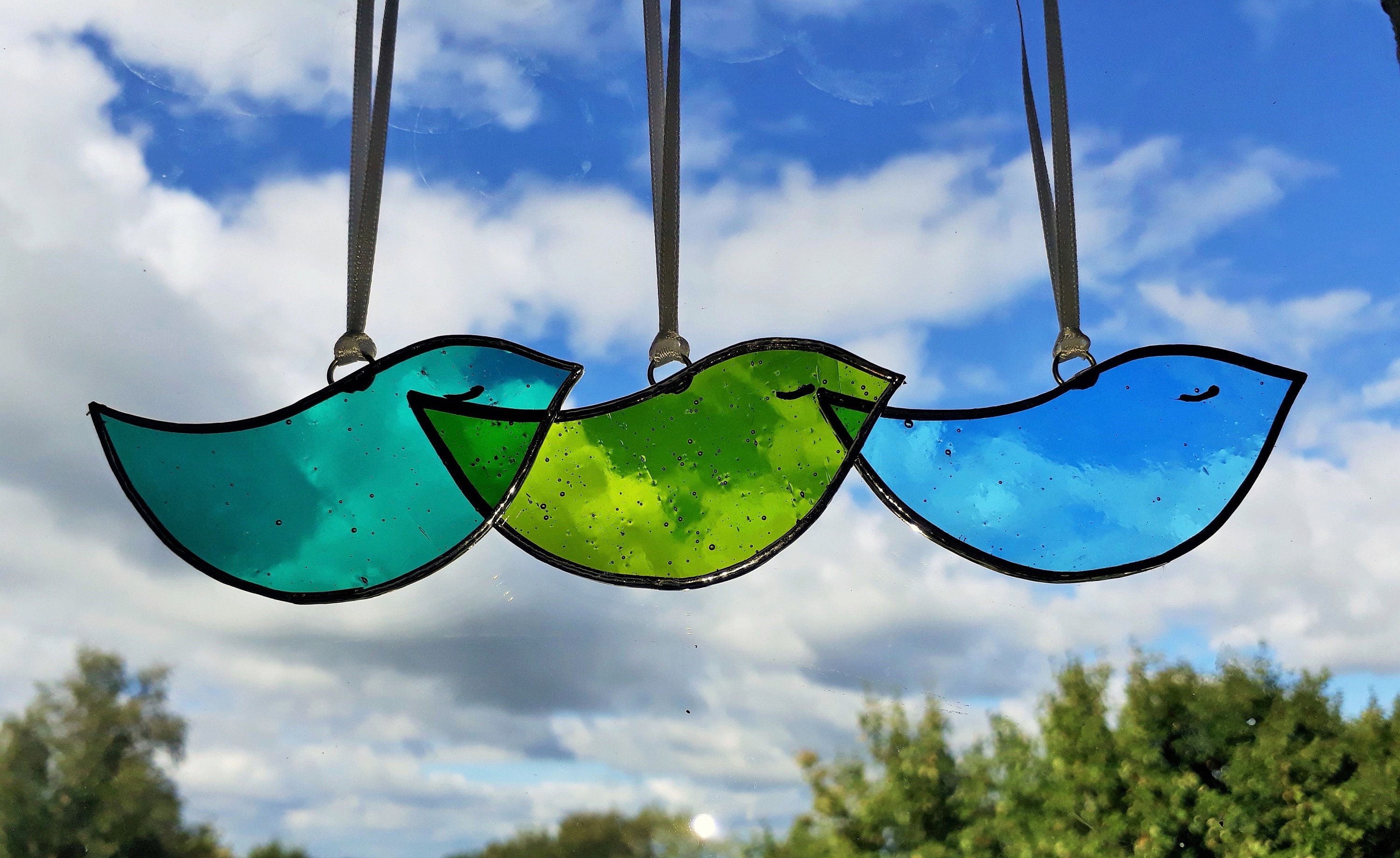3 Stained Glass Bird Suncatchers Set of Three Little Birds. Etsy UK