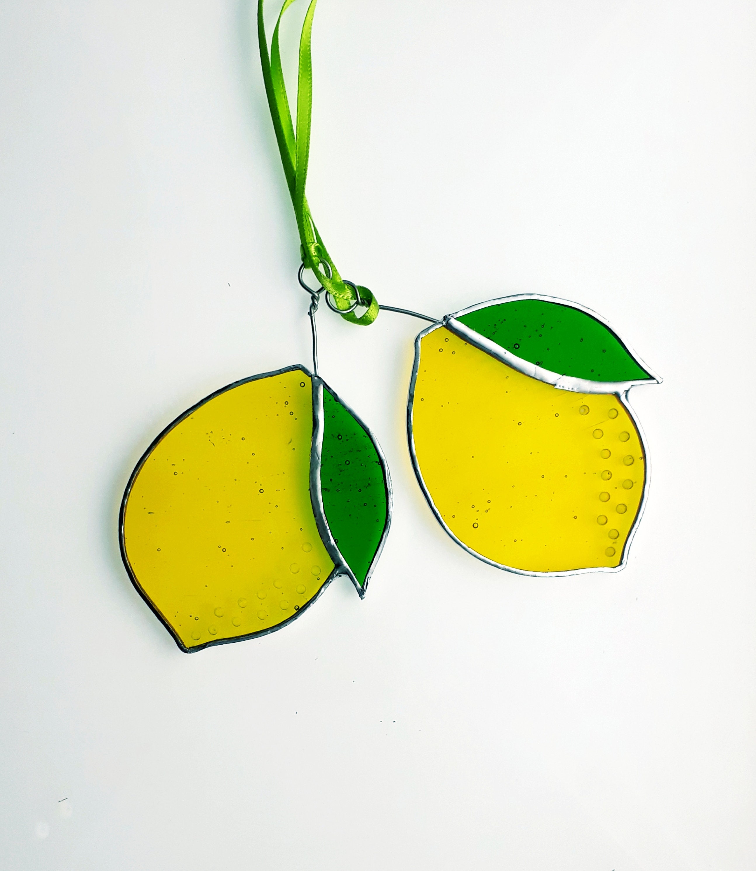 Stained Glass Lemon Suncatcher Bright Yellow Glass With Etsy