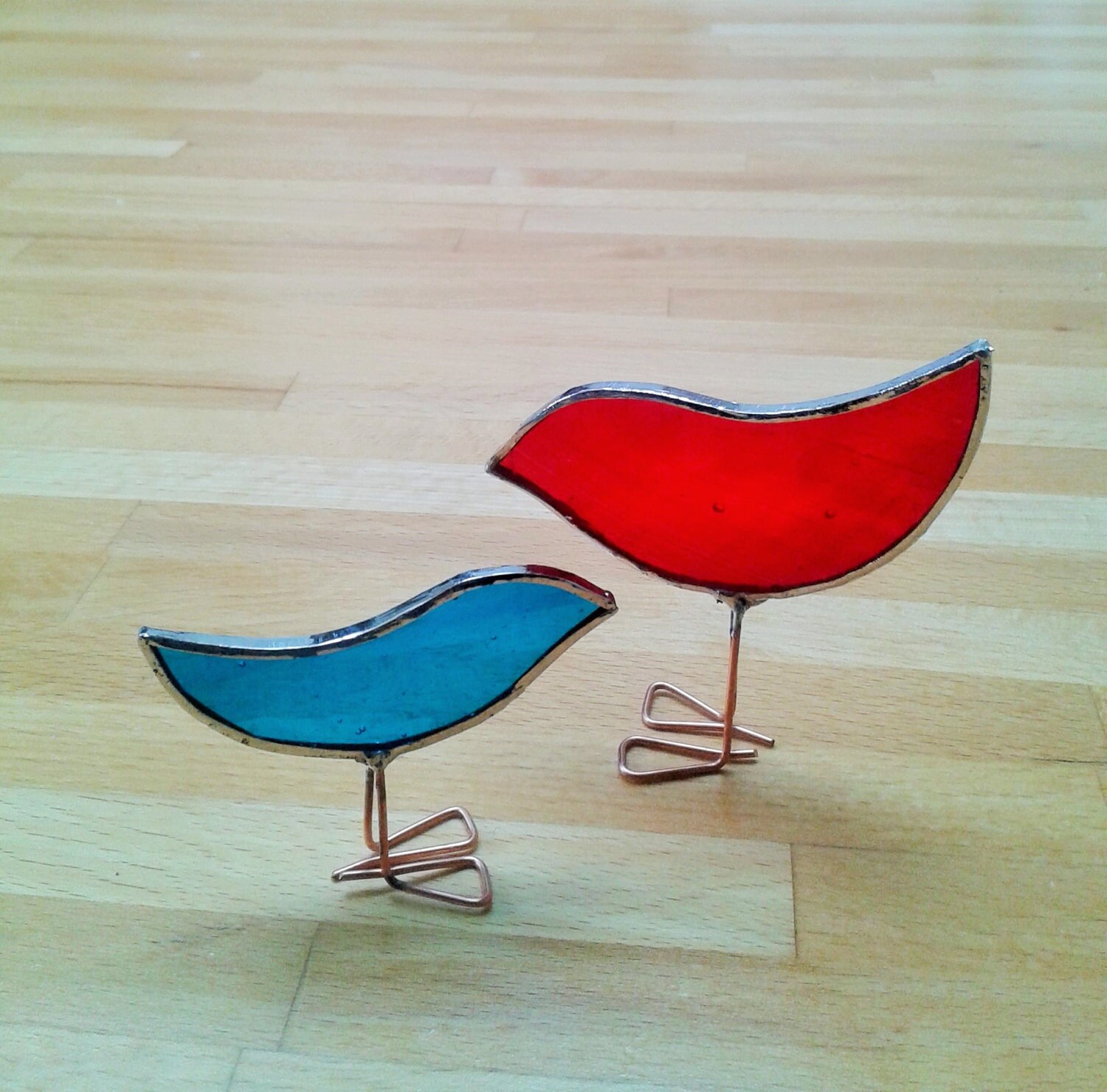 Red Stained Glass Bird Ornament Glass Standing Bird Glass Etsy UK