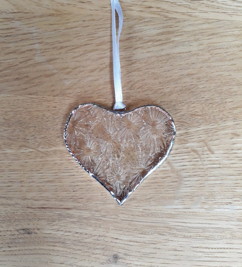 Wedding favours small glass heart ornament Pretty clear glass Anniversary gift Mini Recycled Glass Heart Suncatcher