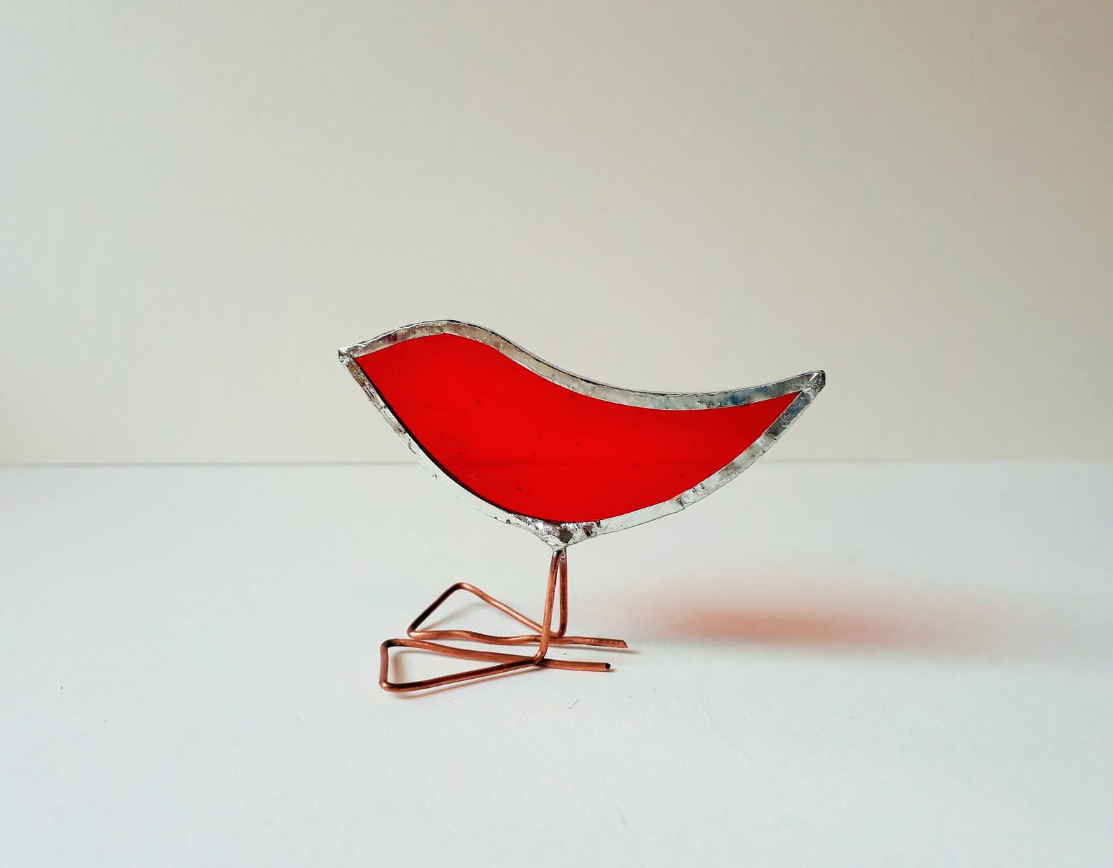 Red Stained Glass Bird Ornament Free Standing Baby Bird Bird Etsy UK