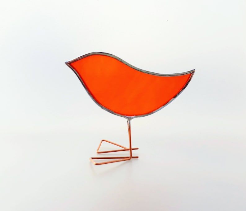 Orange Stained Glass Bird Ornament Standing Glass Bird Bird Etsy UK