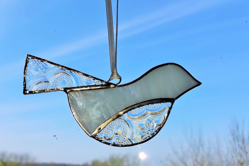 Stained Glass Bird Suncatcher White Bird Decoration Bird Etsy UK