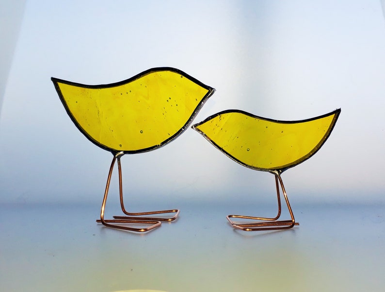 Yellow stained glass bird set glass standing bird ornaments Etsy