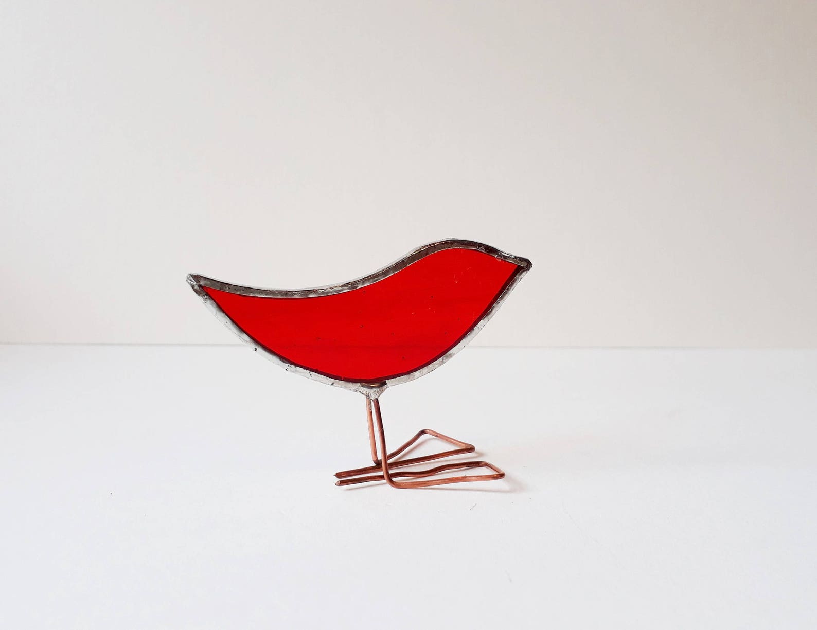 Red Stained Glass Bird Ornament Free Standing Baby Bird Bird Etsy UK