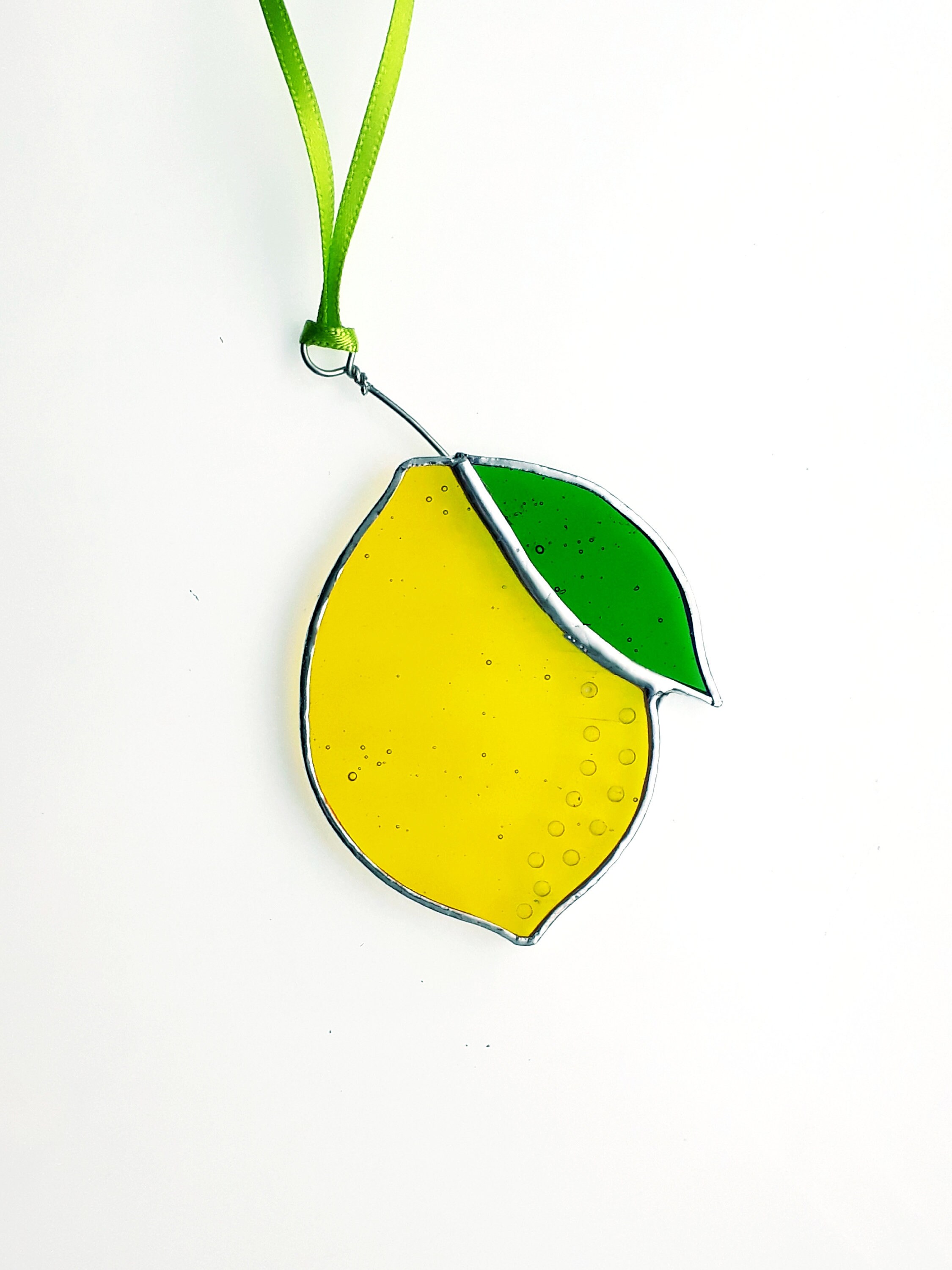 Stained glass lemon suncatcher bright yellow glass with Etsy