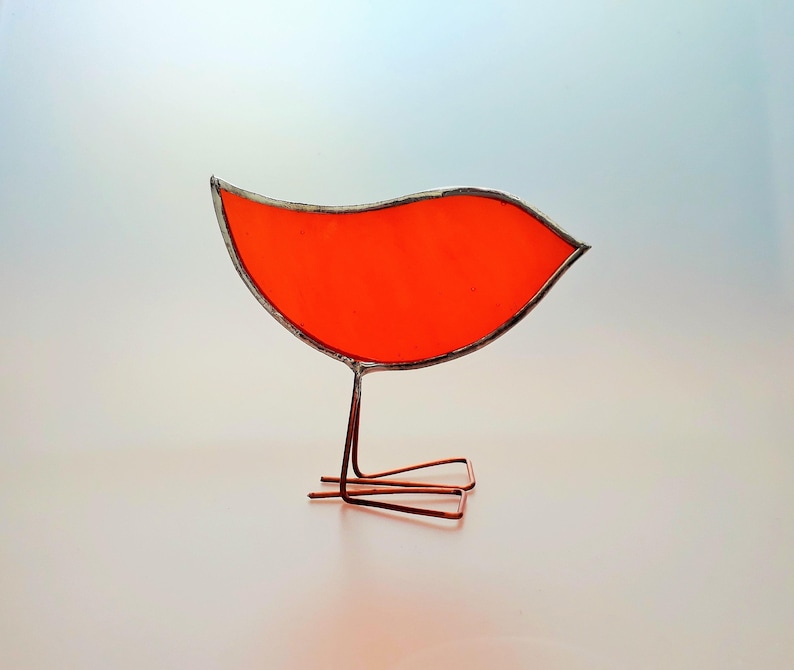 Orange Stained Glass Bird Ornament Standing Glass Bird Bird Etsy